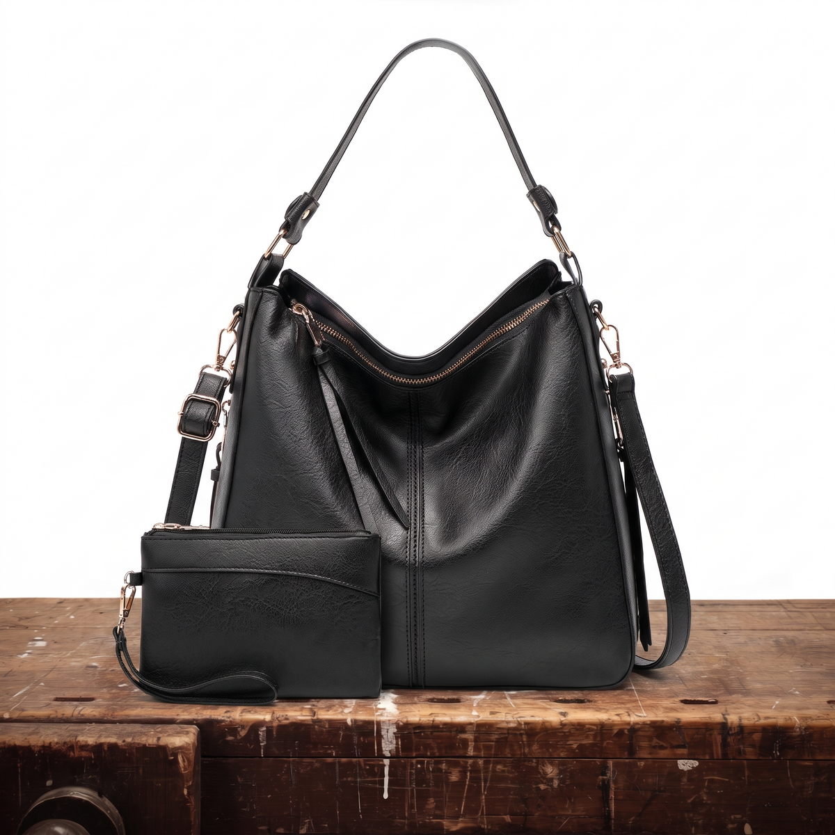 Adeline Leather Hobo Bag with Matching Pouch, photo 2