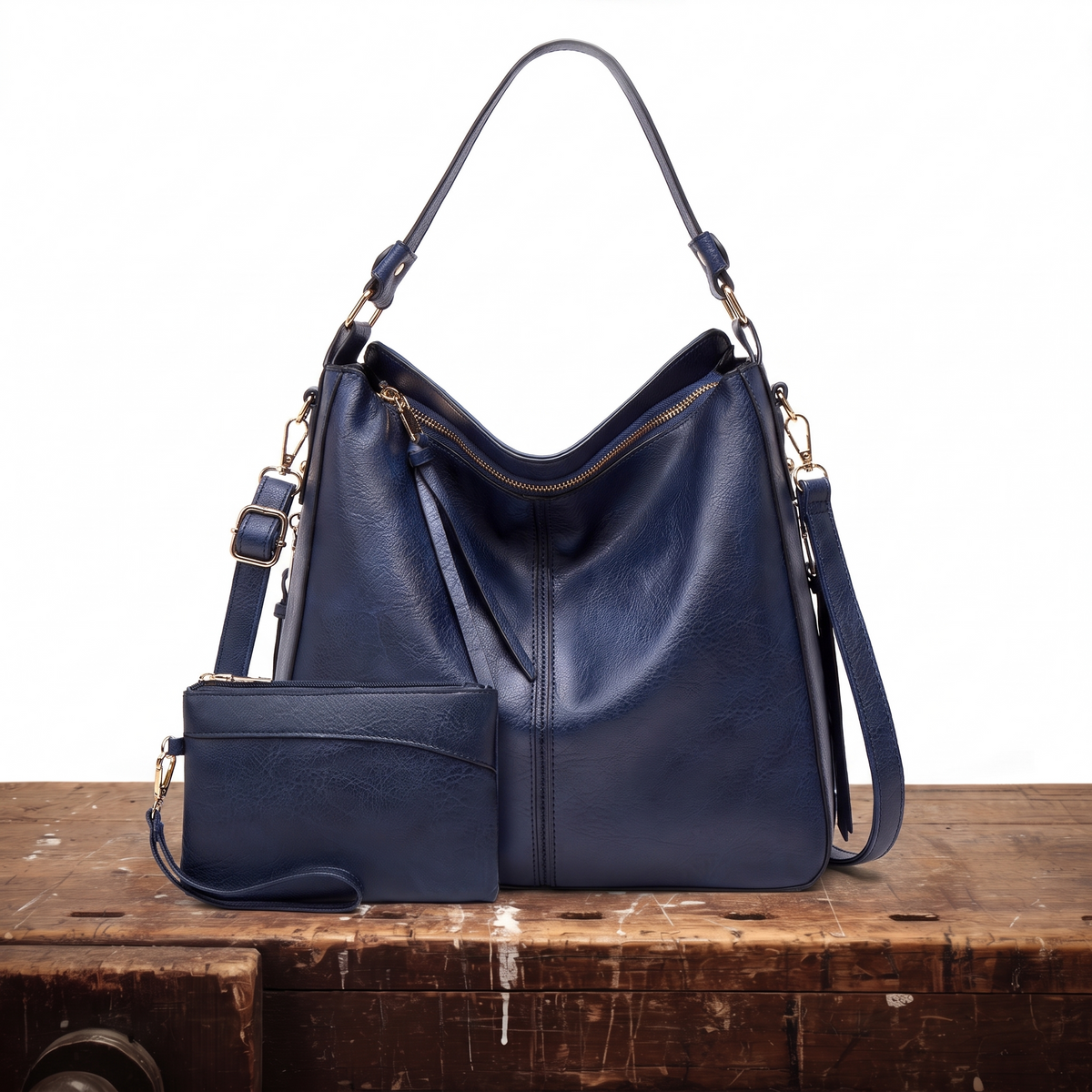 Adeline Leather Hobo Bag with Matching Pouch, photo 3