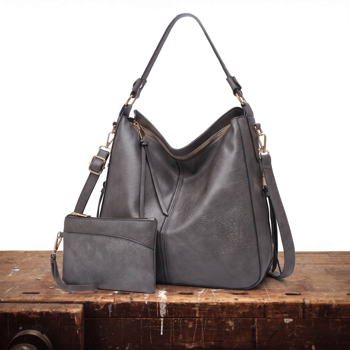 Adeline Leather Hobo Bag with Matching Pouch, photo 4