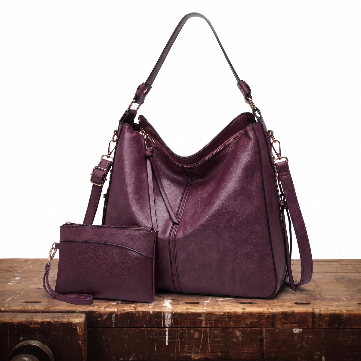 Adeline Leather Hobo Bag with Matching Pouch, photo 5