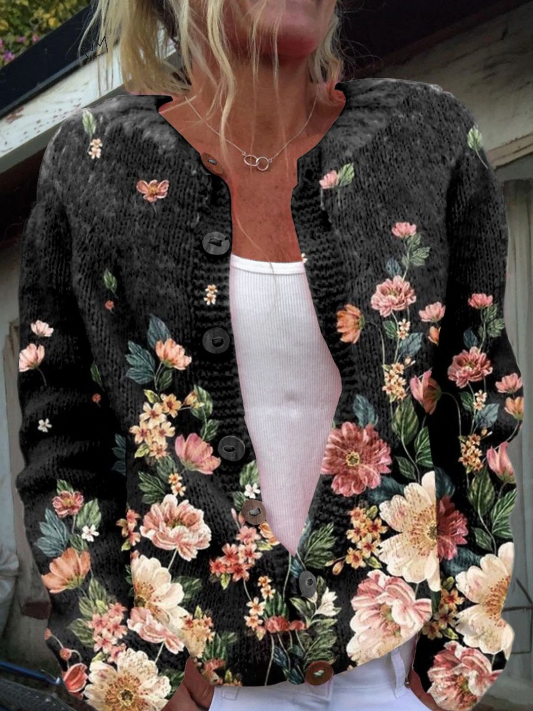 Alana Women's Cardigan with Buttons and a Floral Print, photo 1