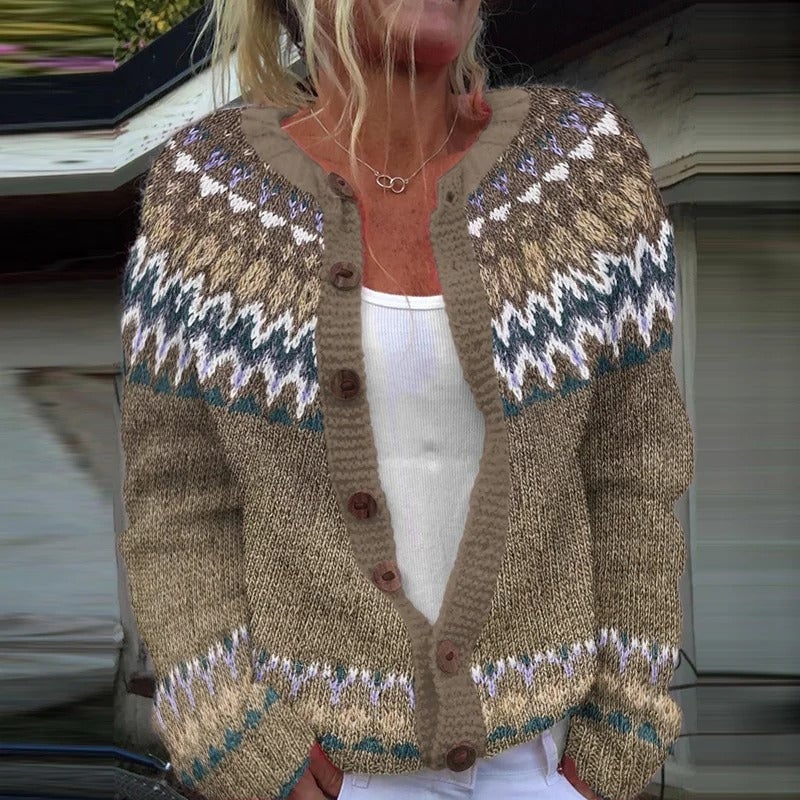 Alina Women's Cardigan with Buttons and a Nordic Knit Pattern, photo 1