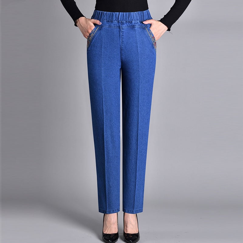 Alma Women's Jeans in Denim with an Elasticated Waist and Pockets, photo 1