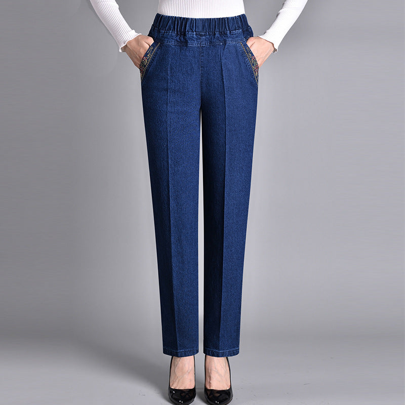 Alma Women's Jeans in Denim with an Elasticated Waist and Pockets, photo 3