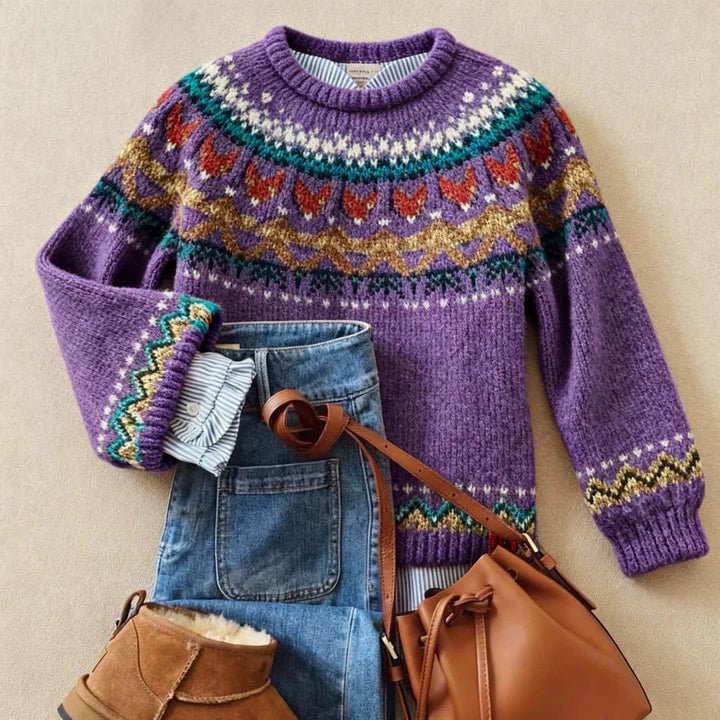 Anabel Women's Sweater in Knit with a Nordic Knit Pattern in Purple, photo 1