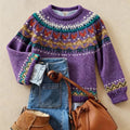 Anabel Women's Sweater in Knit with a Nordic Knit Pattern in Purple, photo 1