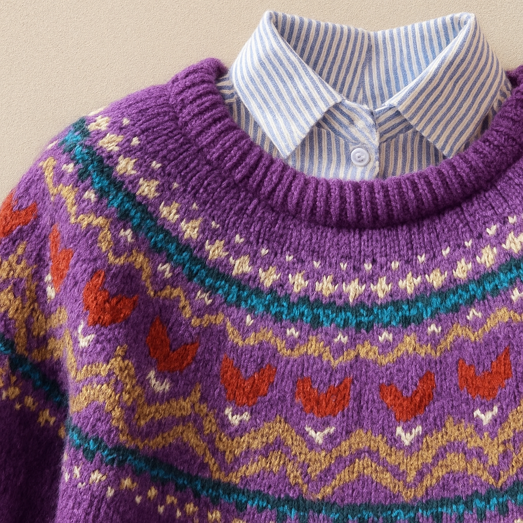 Anabel Women's Sweater in Knit with a Nordic Knit Pattern in Purple, photo 2