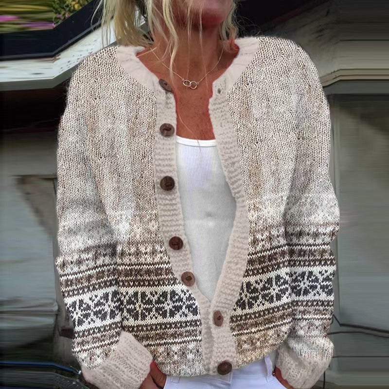 Annabel Women's Cardigan with Buttons and a Nordic Knit Pattern, photo 1