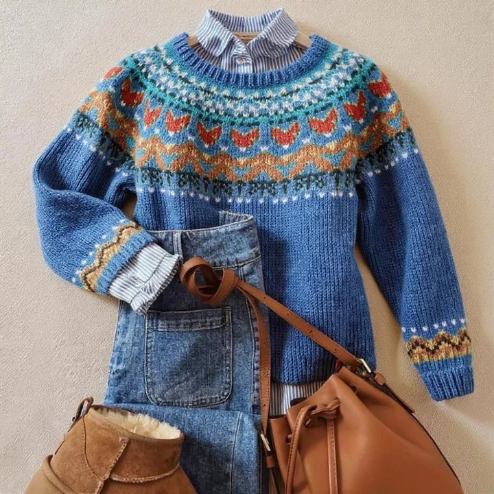 Annika Women's Sweater in Knit with a Nordic Knit Pattern in Blue, photo 1