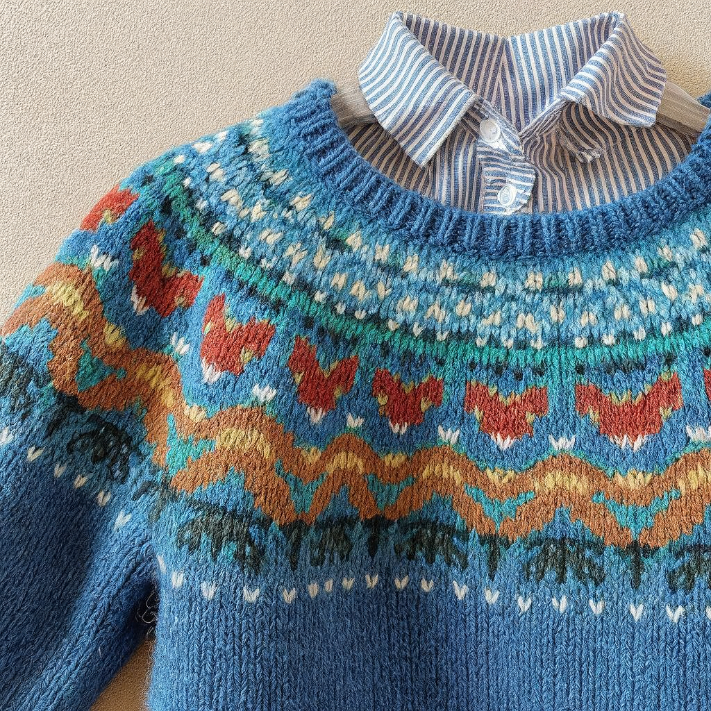 Annika Women's Sweater in Knit with a Nordic Knit Pattern in Blue, photo 2