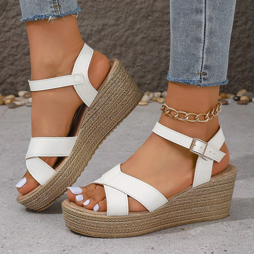 Autumn Women's Sandals with a Buckle and a Wedge Heel and Adjustable Straps, photo 8