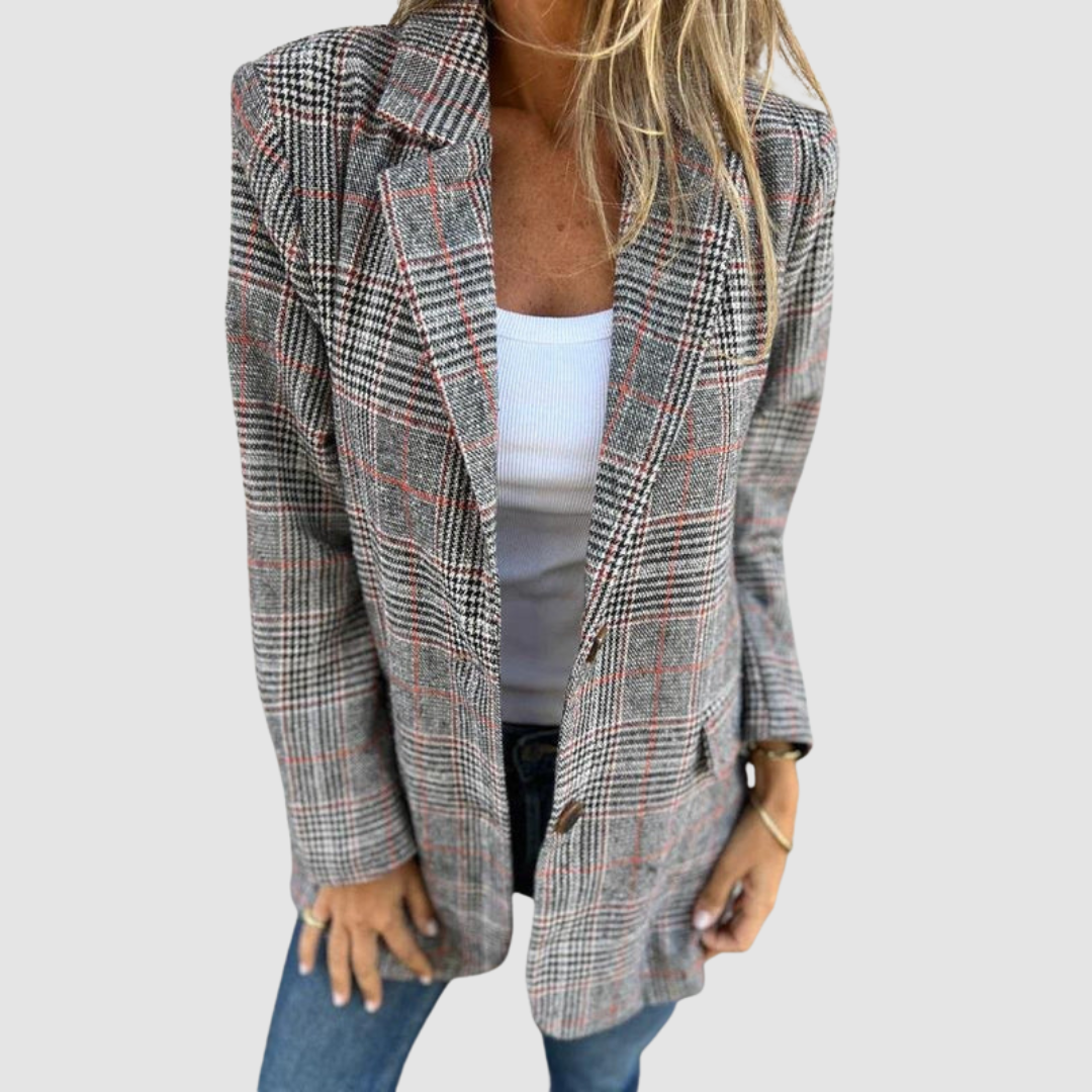 Ava Women's Blazer in a Long Cut with a Check Pattern, photo 1