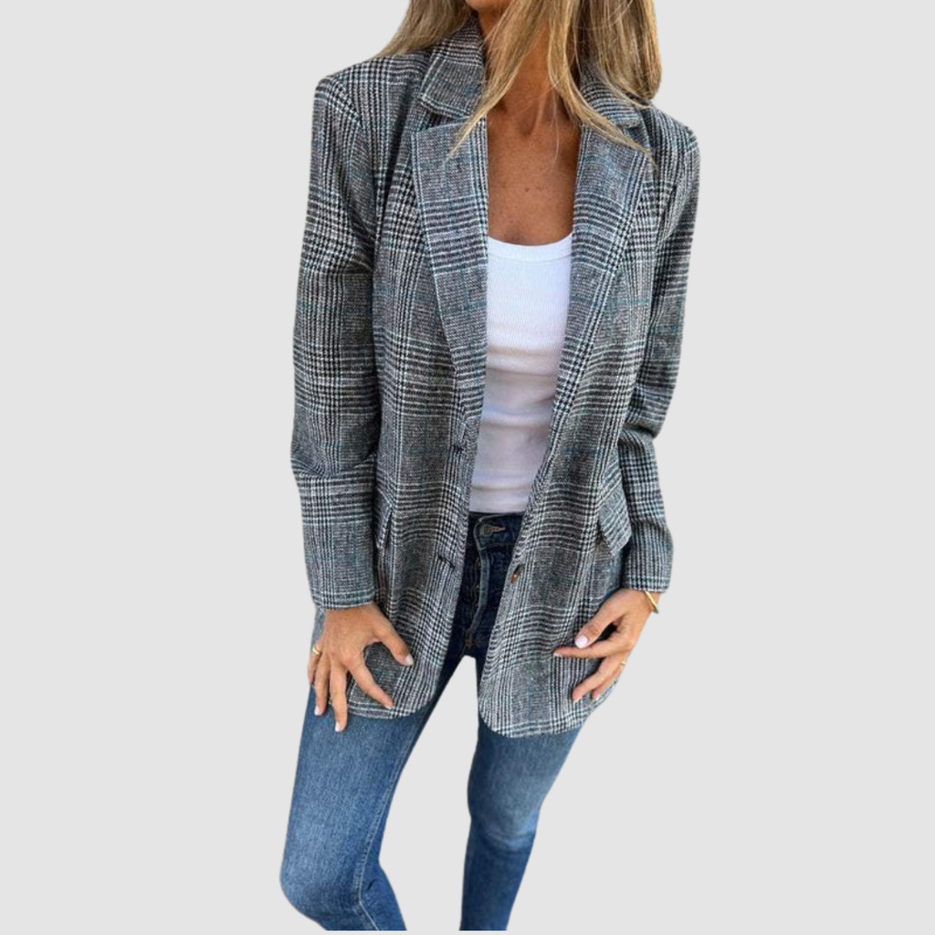 Ava Women's Blazer in a Long Cut with a Check Pattern, photo 2