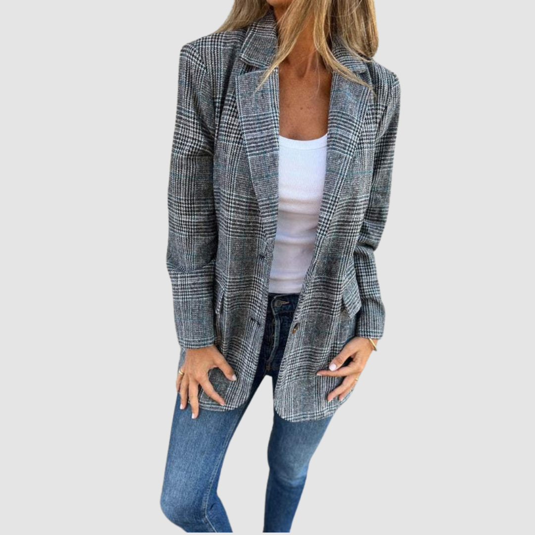 Ava Women's Blazer in a Long Cut with a Check Pattern, photo 2