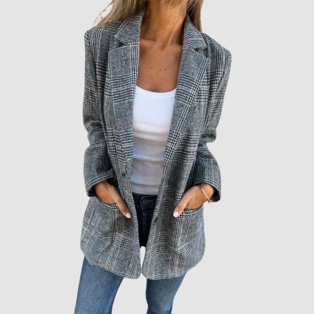 Ava Women's Blazer in a Long Cut with a Check Pattern, photo 3
