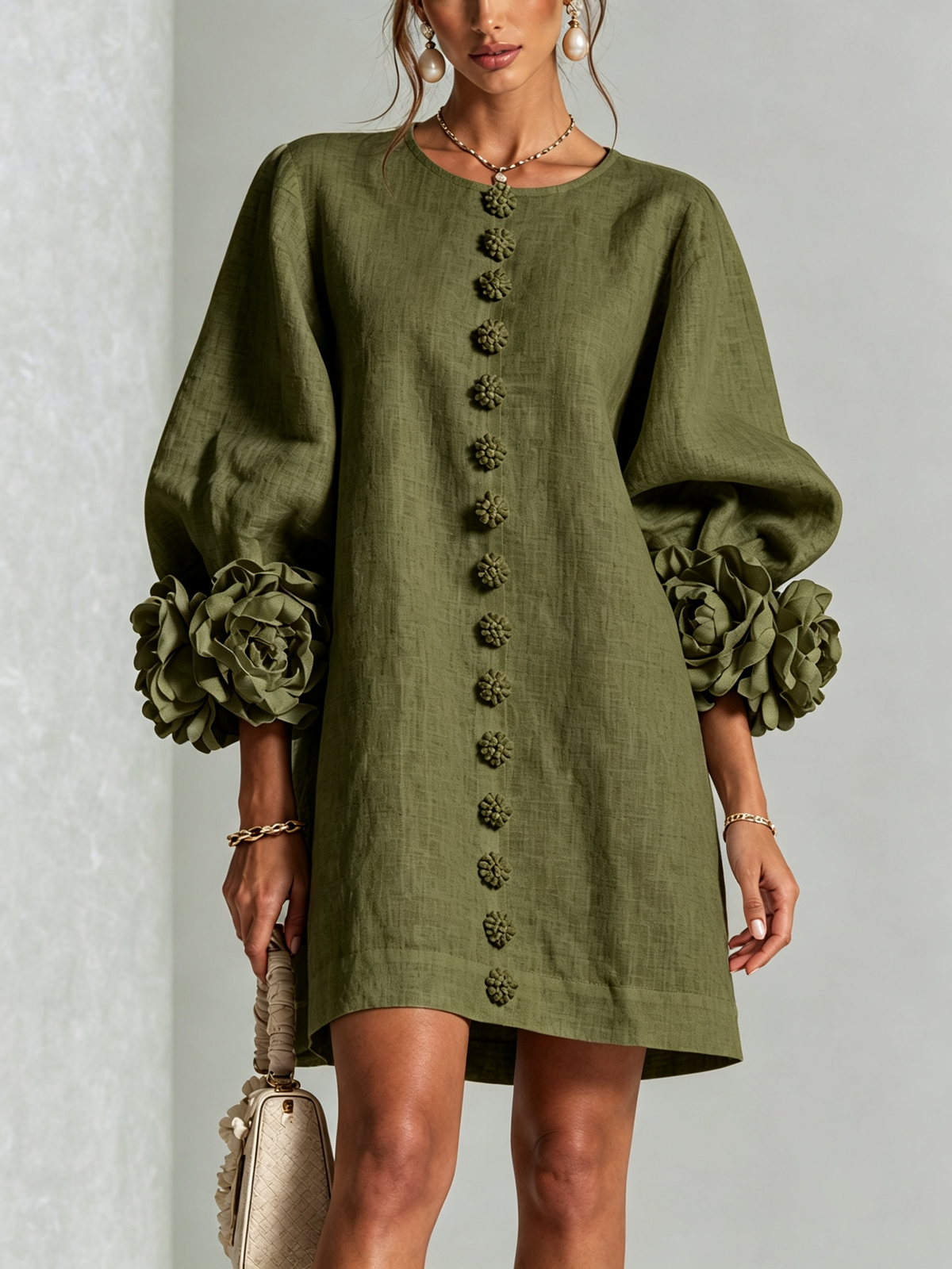 Aveline Women's Mini Dress with Rose Cuffs, photo 2