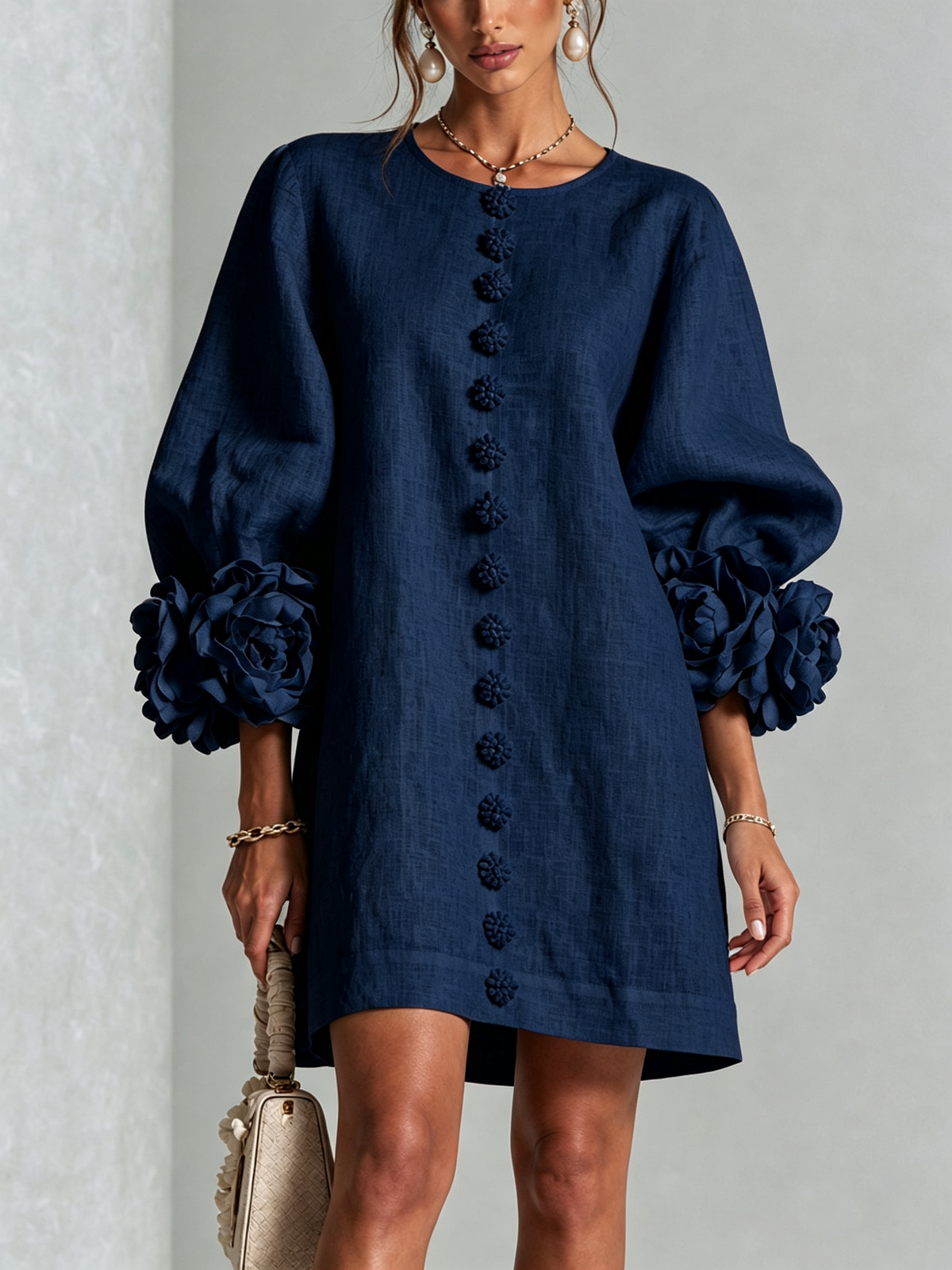 Aveline Women's Mini Dress with Rose Cuffs, photo 3