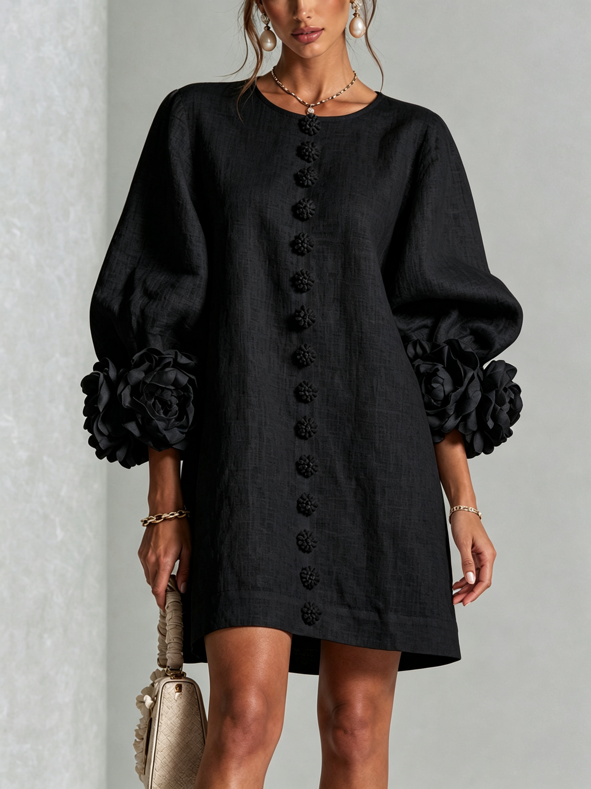 Aveline Women's Mini Dress with Rose Cuffs, photo 4