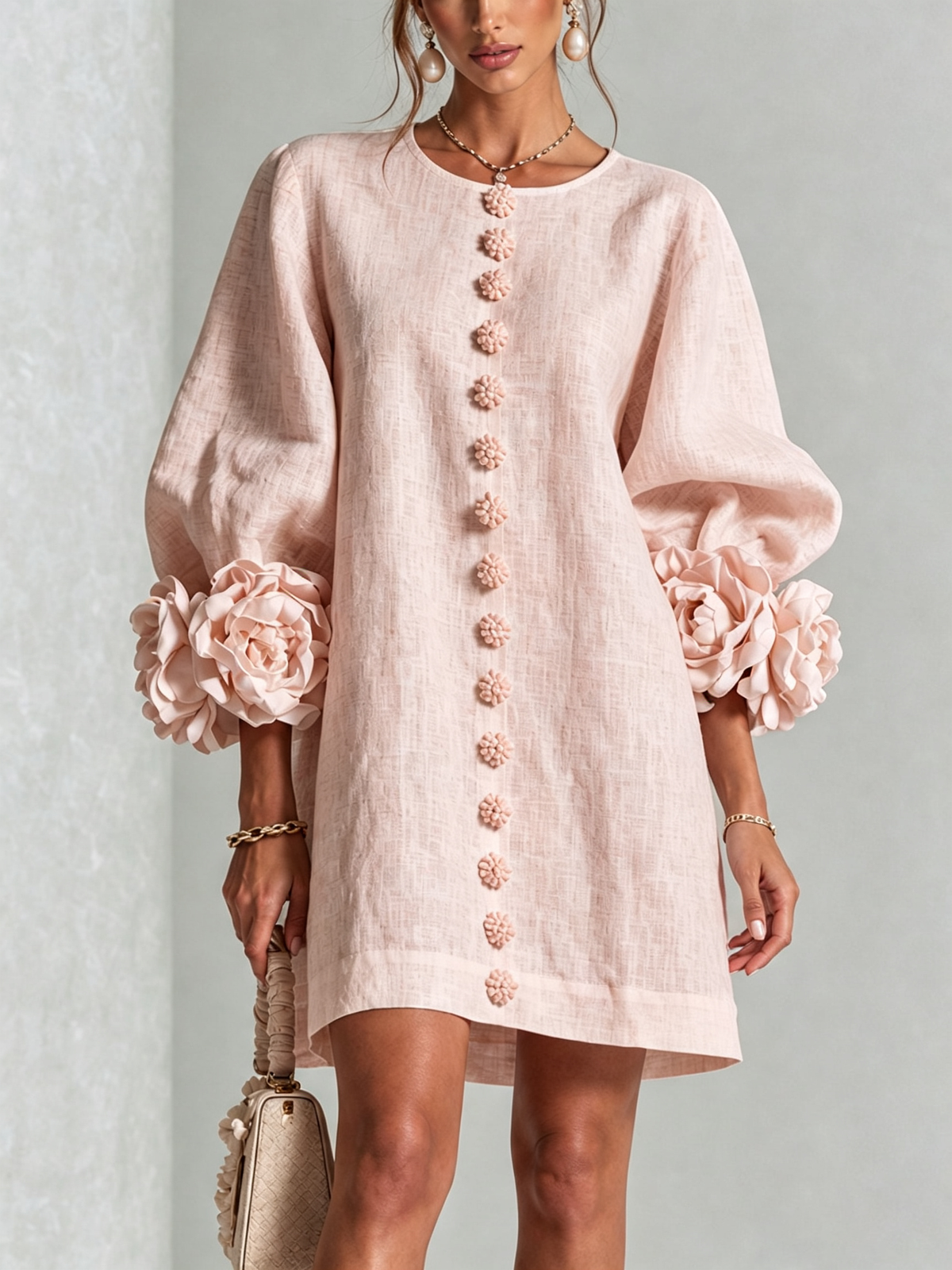 Aveline Women's Mini Dress with Rose Cuffs, photo 5