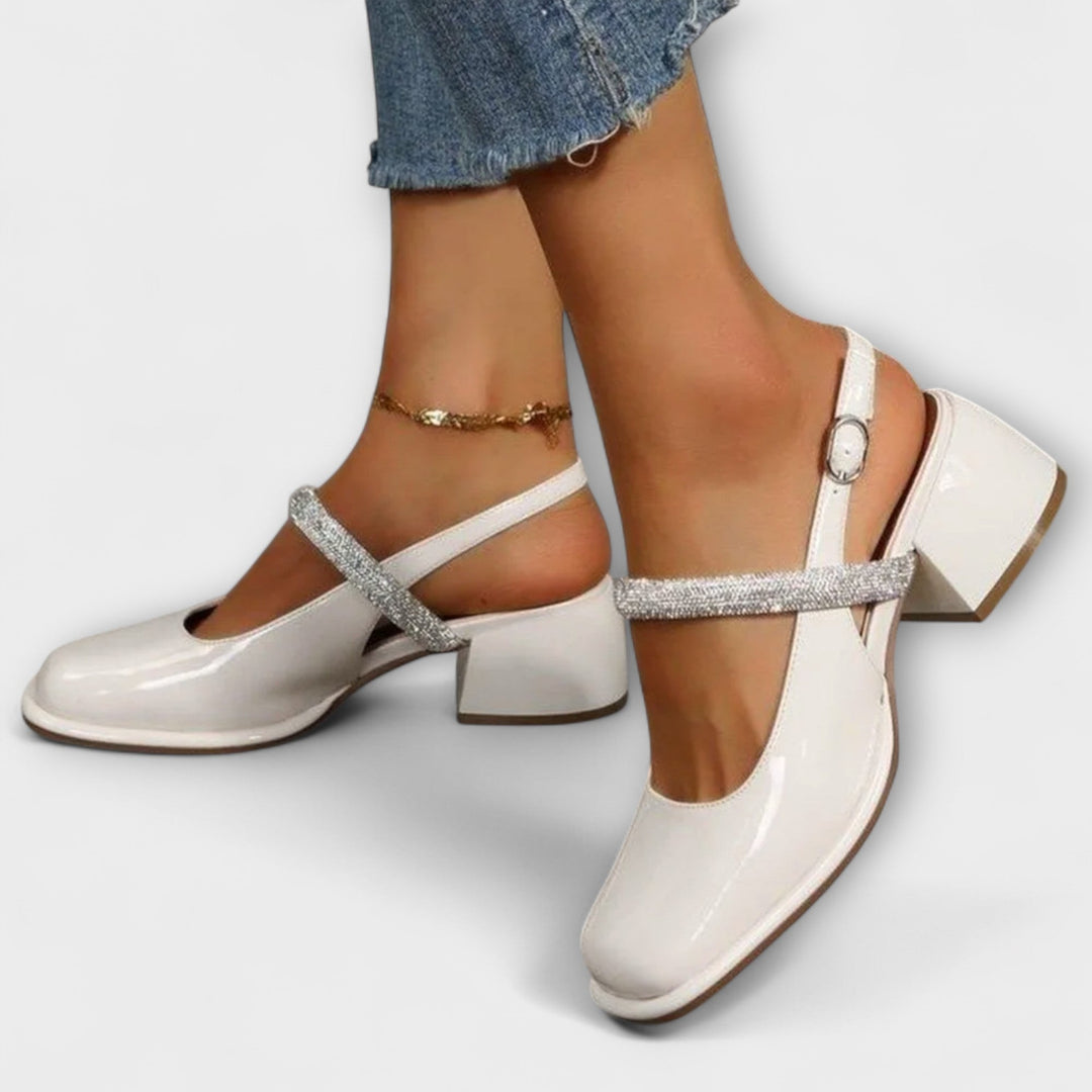 Bernadette Women's Sandals with a Block Heel in White, photo 3