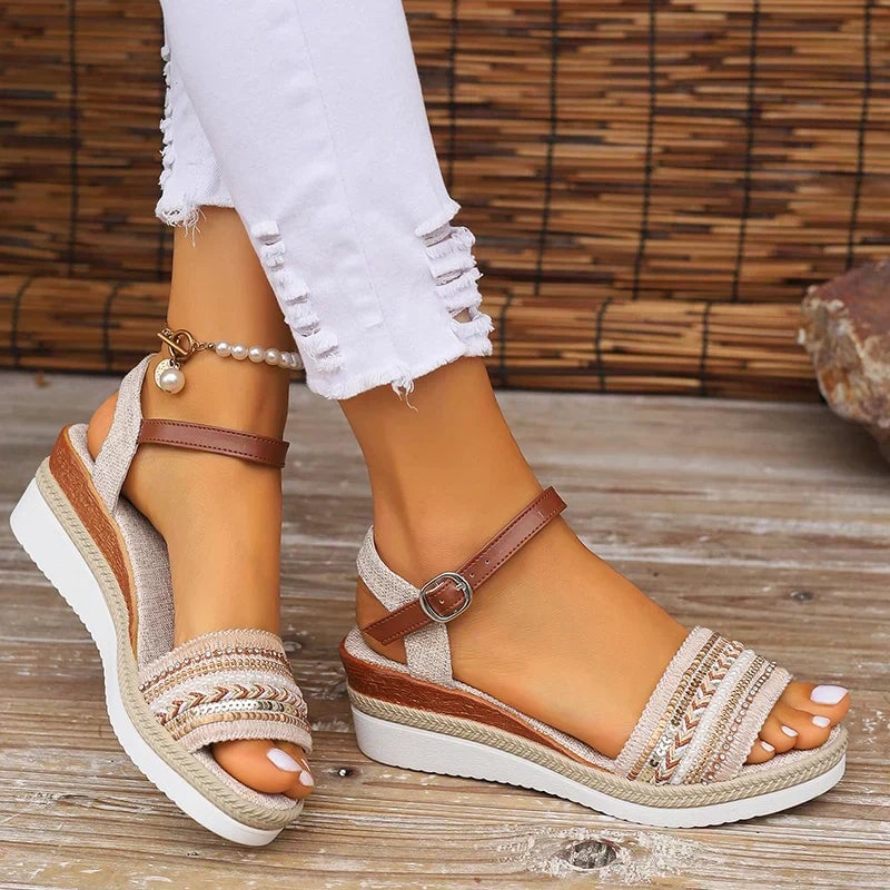 Beryl Women's Sandals with a Buckle and a Wedge Heel and Adjustable Straps, photo 2