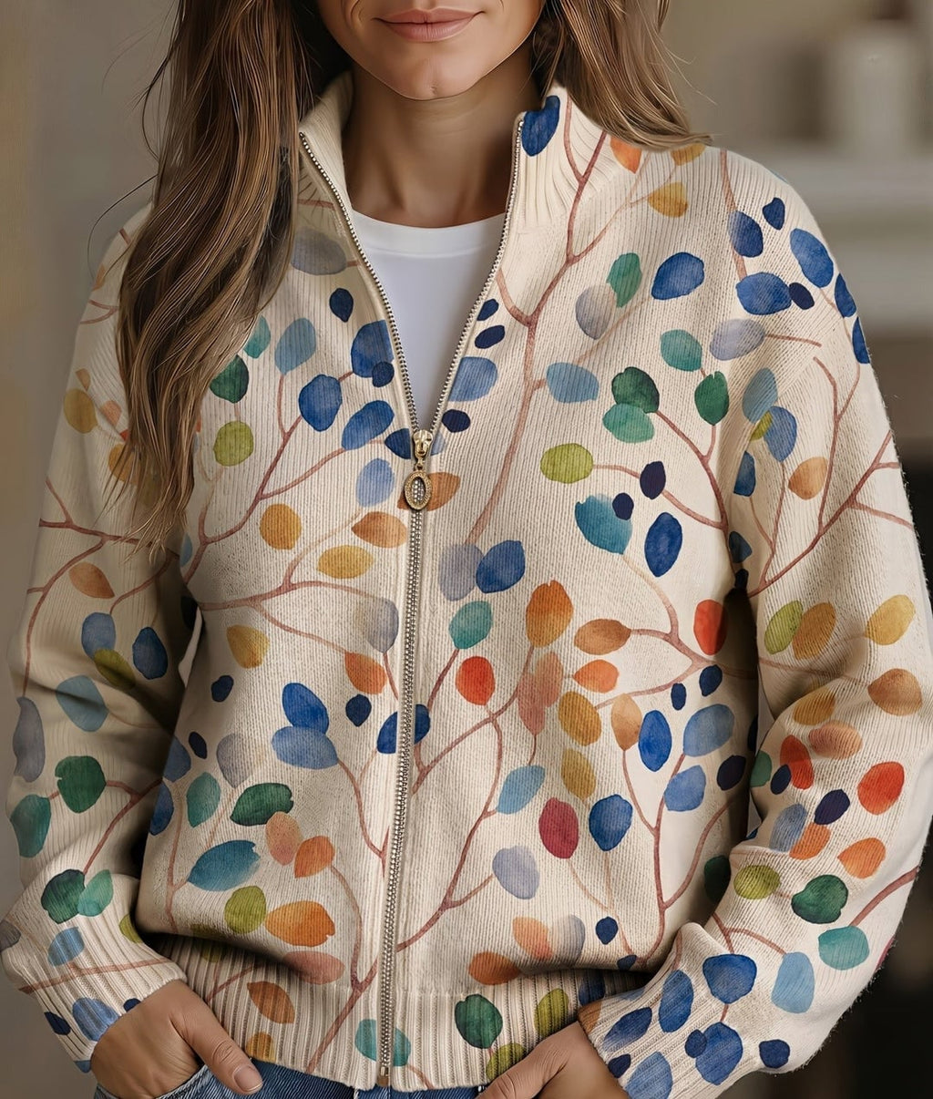 Bethany Women's Cardigan in Ribbed Knit with a Zip and an All-over Print, photo 1