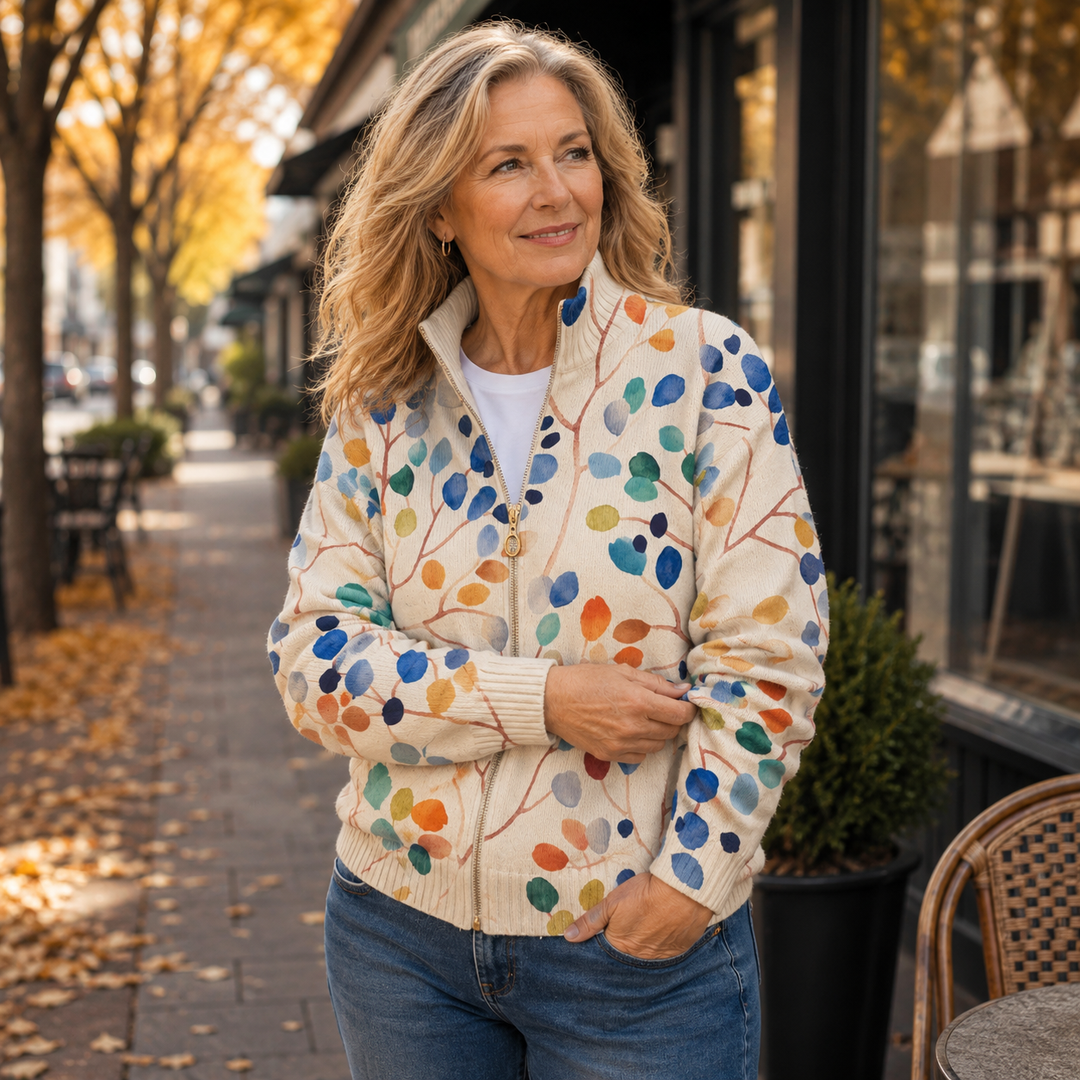 Bethany Women's Cardigan in Ribbed Knit with a Zip and an All-over Print, photo 2