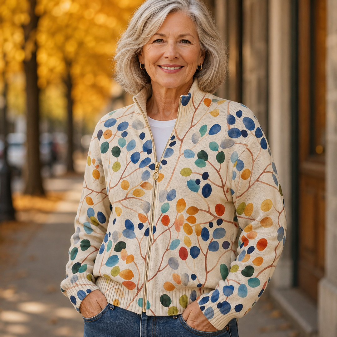 Bethany Women's Cardigan in Ribbed Knit with a Zip and an All-over Print, photo 3
