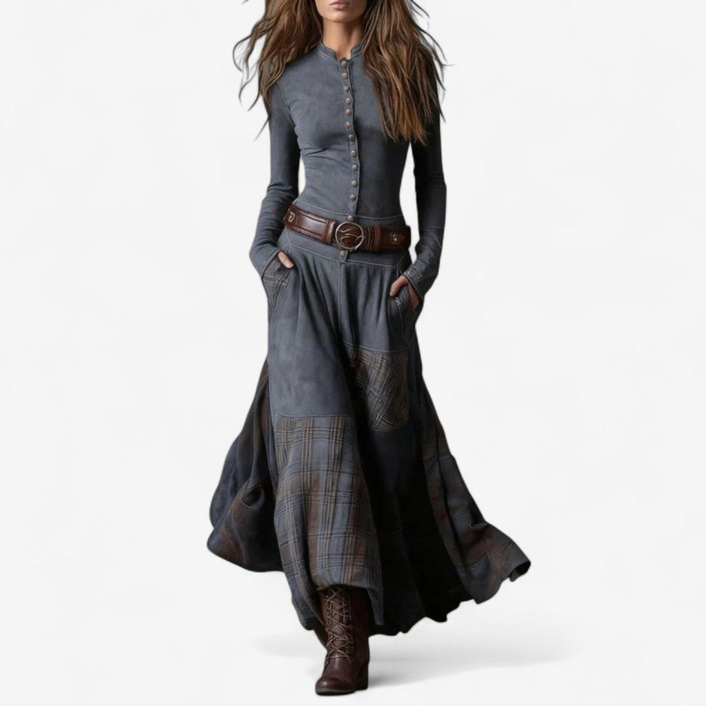 Bettina Women's Long Tartan Patchwork Dress with Buttons, photo 7