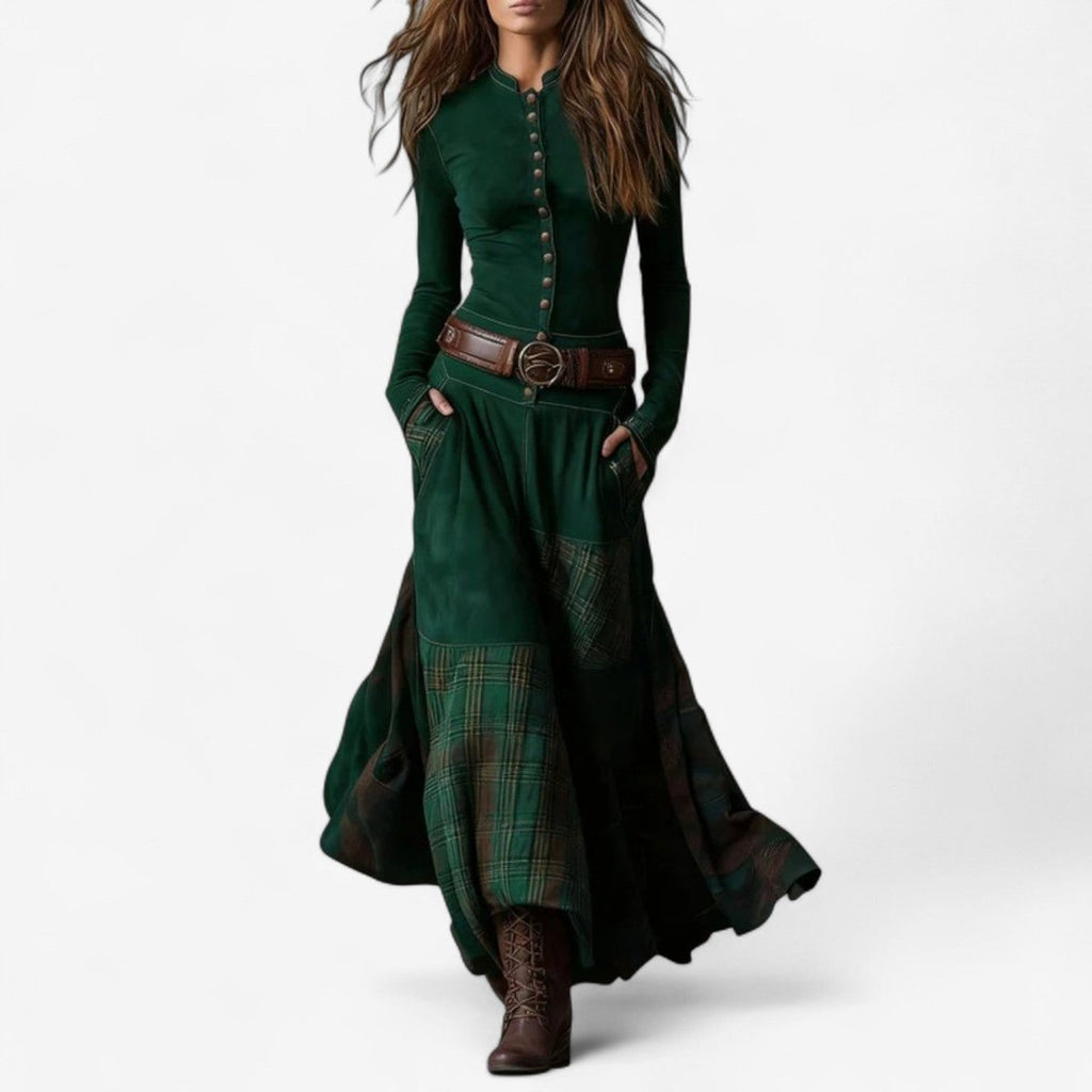 Bettina Women's Long Tartan Patchwork Dress with Buttons, photo 8