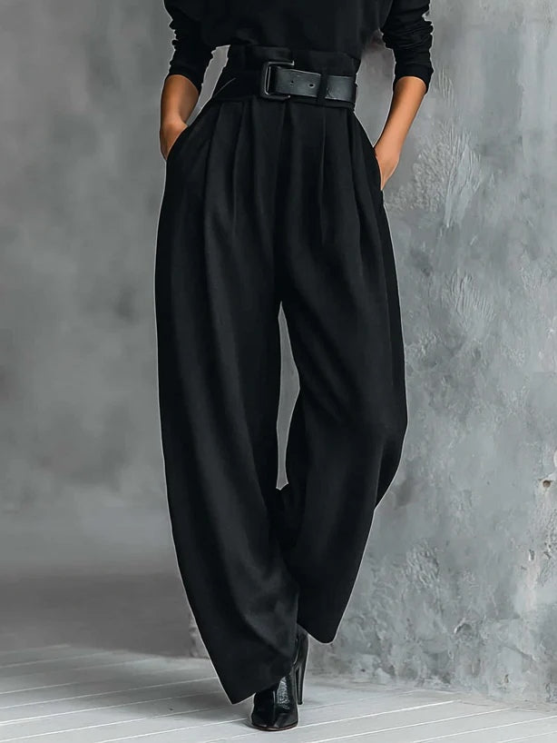 Black Turtleneck Top and Straight Pant Set with Belt photo 4
