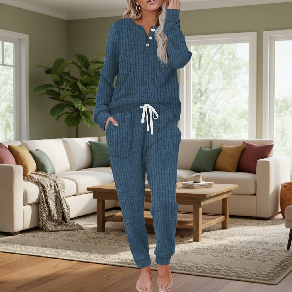 Blanche Women's Co-ord Set with a Henley Neck with a Drawstring and Pockets, photo 3