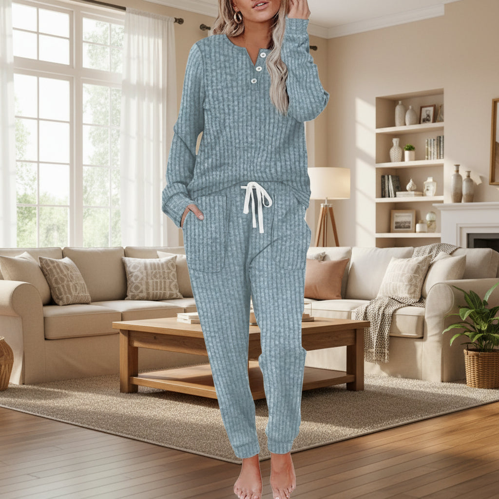 Blanche Women's Co-ord Set with a Henley Neck with a Drawstring and Pockets, photo 4