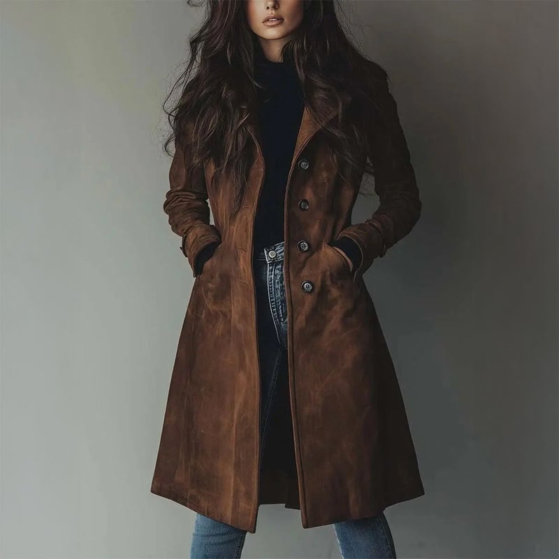 Brenda Women's Coat in a Long Cut with Buttons and Pockets, photo 1