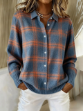 Briana Women's Cardigan with Buttons and a Check Pattern in Blue, photo 1