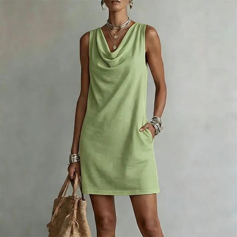 Briony Women's Sleeveless Mini Dress with Draped Neck, photo 4