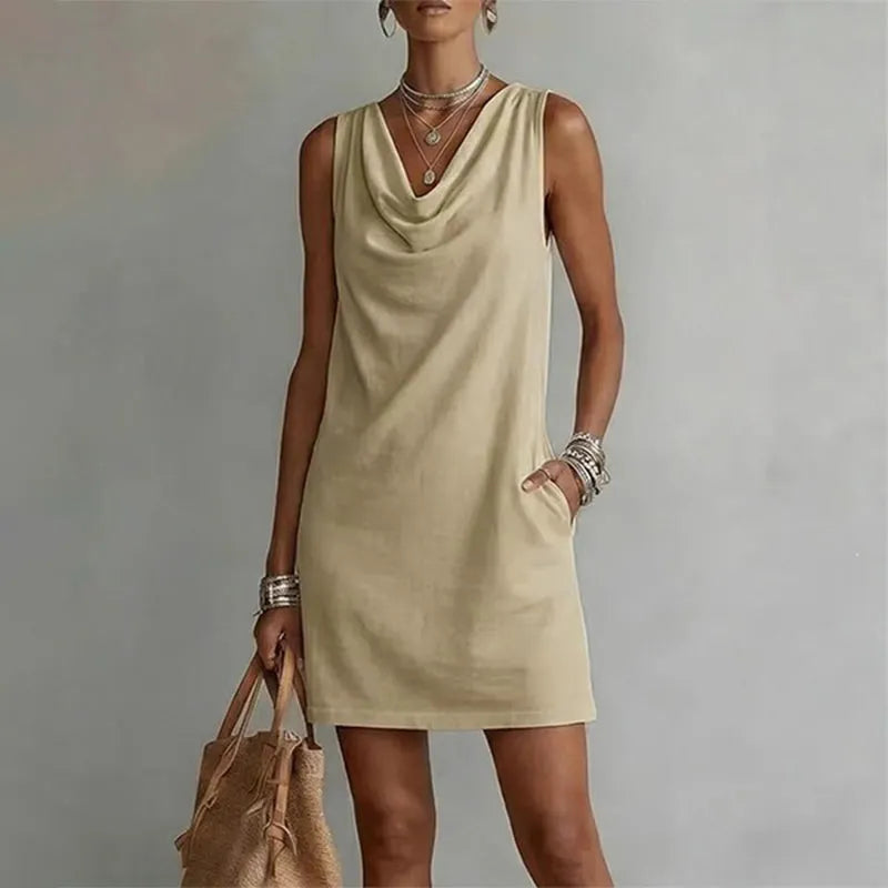 Briony Women's Sleeveless Mini Dress with Draped Neck, photo 5