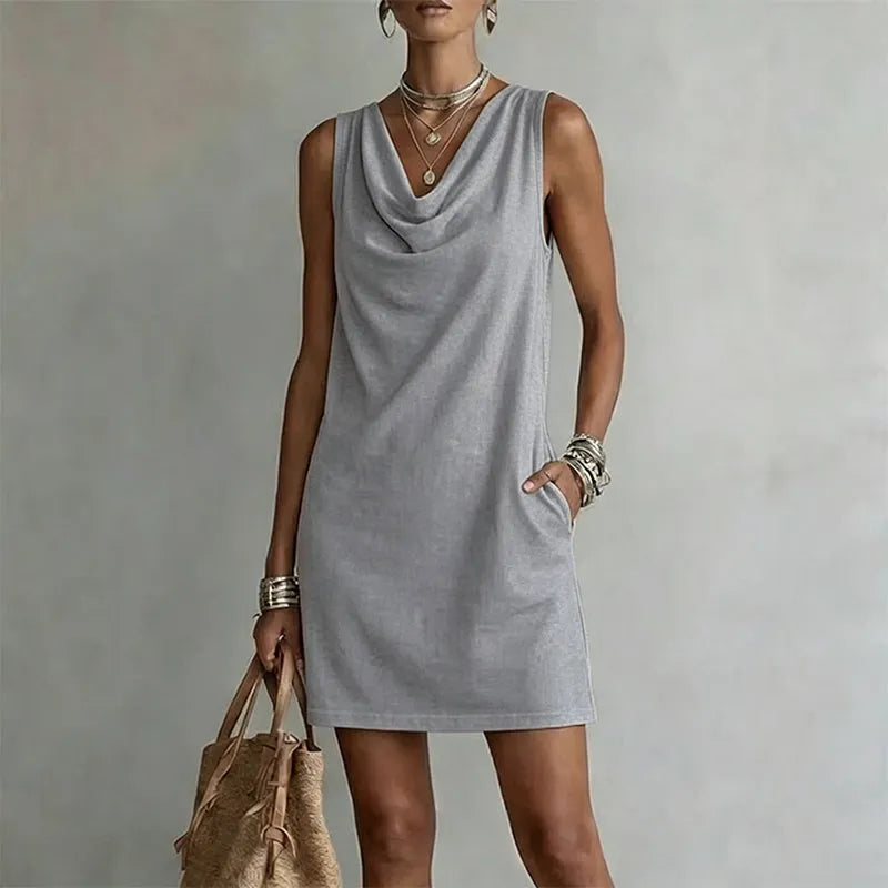 Briony Women's Sleeveless Mini Dress with Draped Neck, photo 7