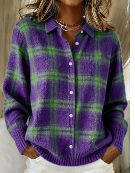 Carys Women's Cardigan with a Classic Collar with Buttons and a Check Pattern, photo 1