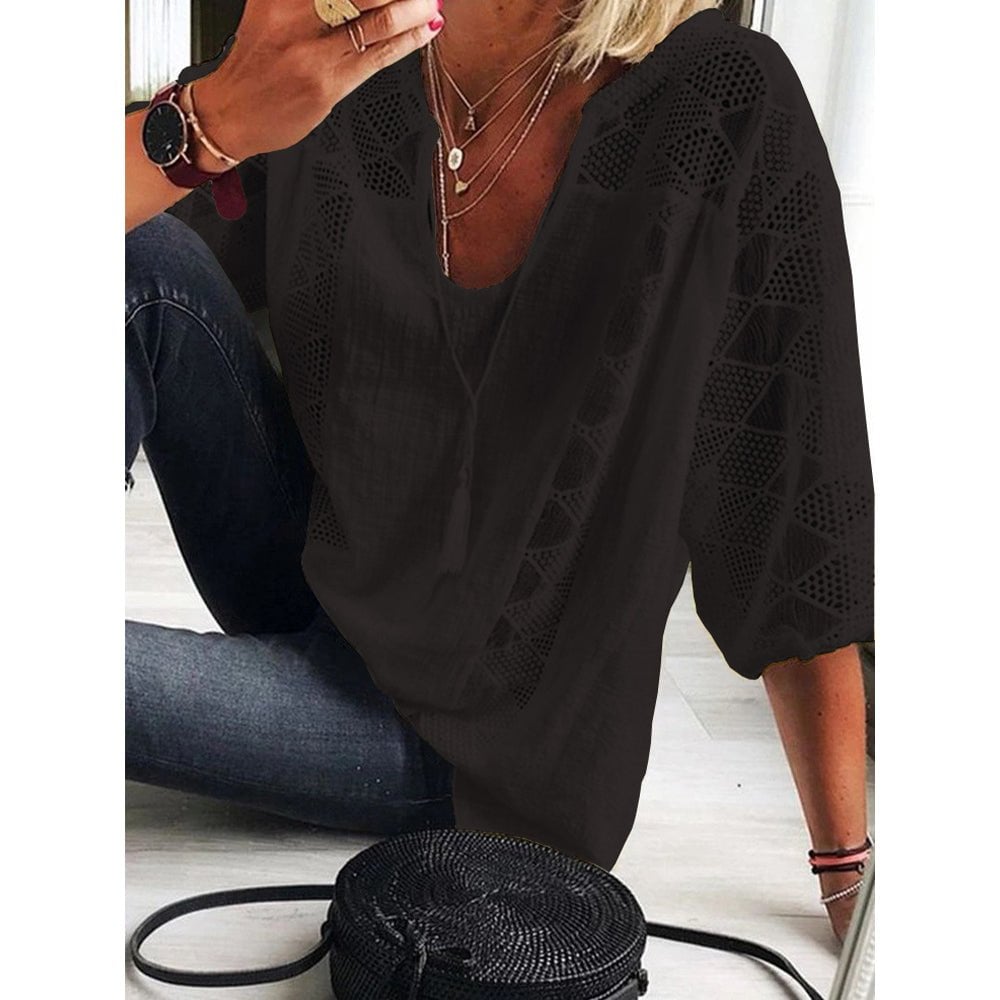 Cheryl Women's Blouse with a V-neck with Three-quarter Sleeves and Lace, photo 2
