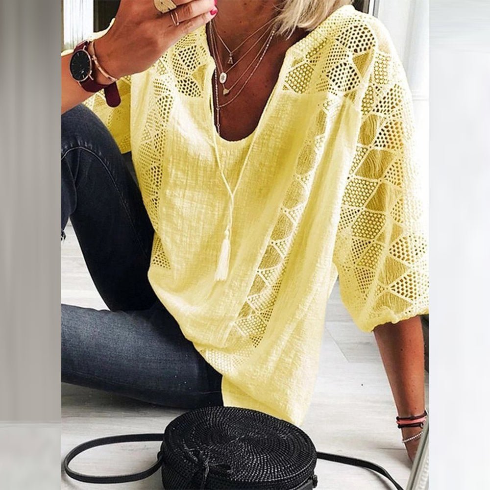 Cheryl Women's Blouse with a V-neck with Three-quarter Sleeves and Lace, photo 5