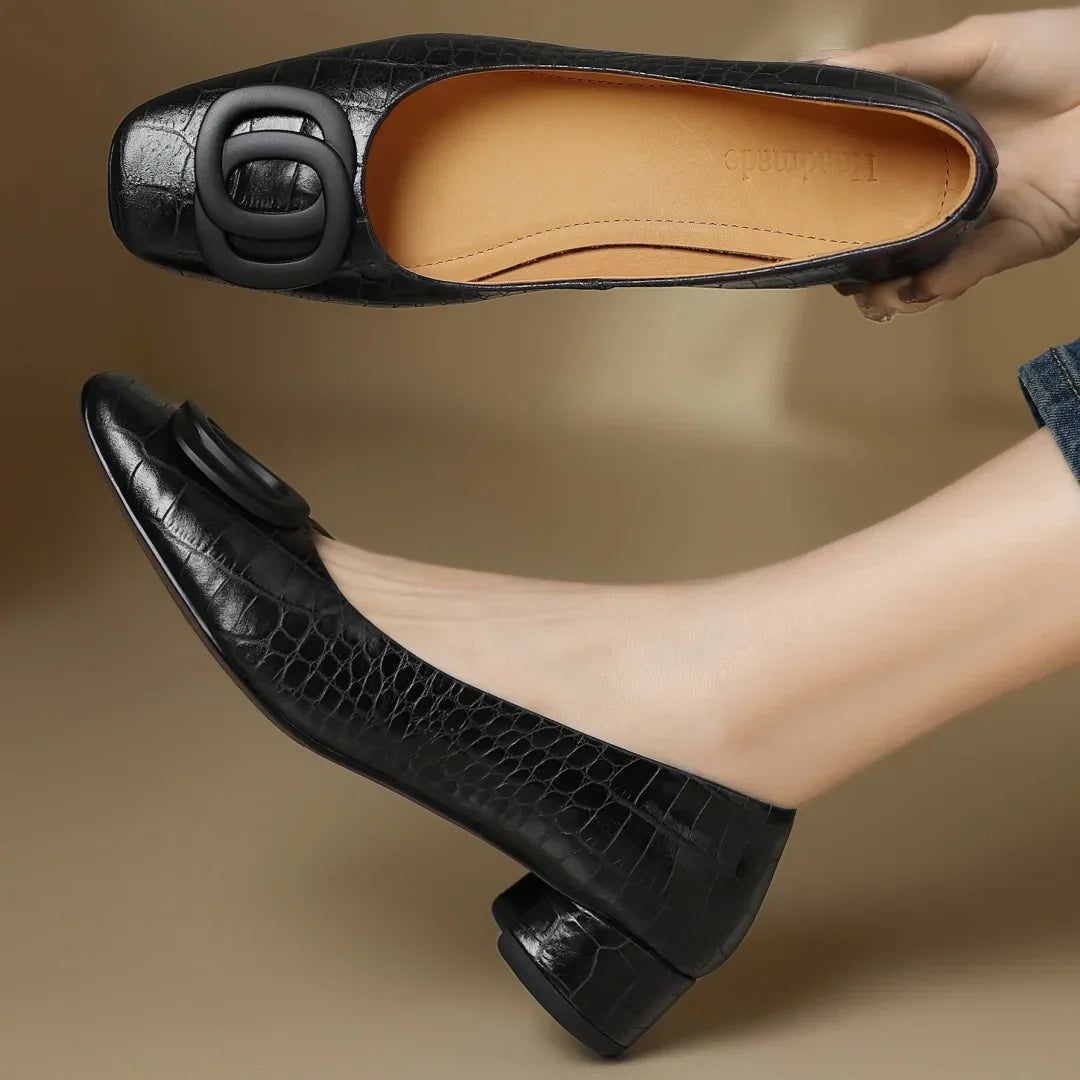 Davina Leather Low Heel Pumps with Buckle, photo 1