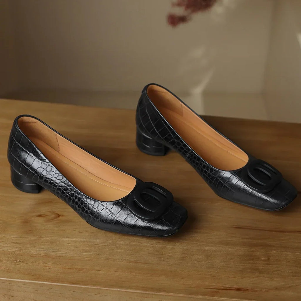 Davina Leather Low Heel Pumps with Buckle, photo 4