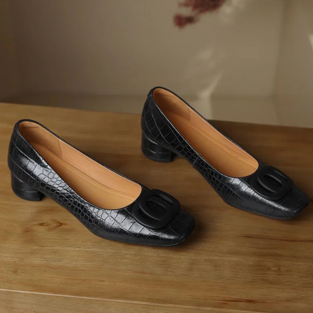 Davina Leather Low Heel Pumps with Buckle, photo 4