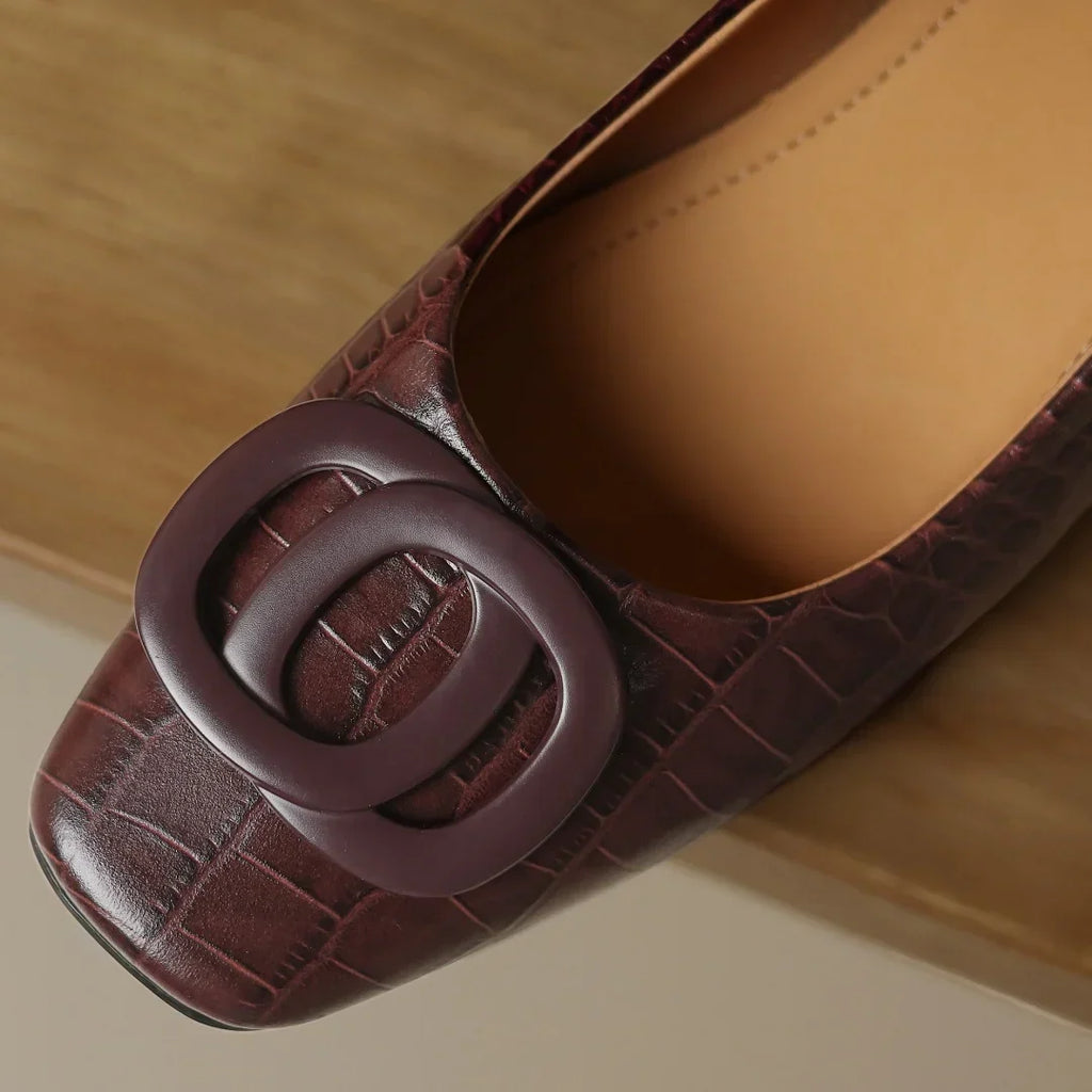 Davina Leather Low Heel Pumps with Buckle, photo 5