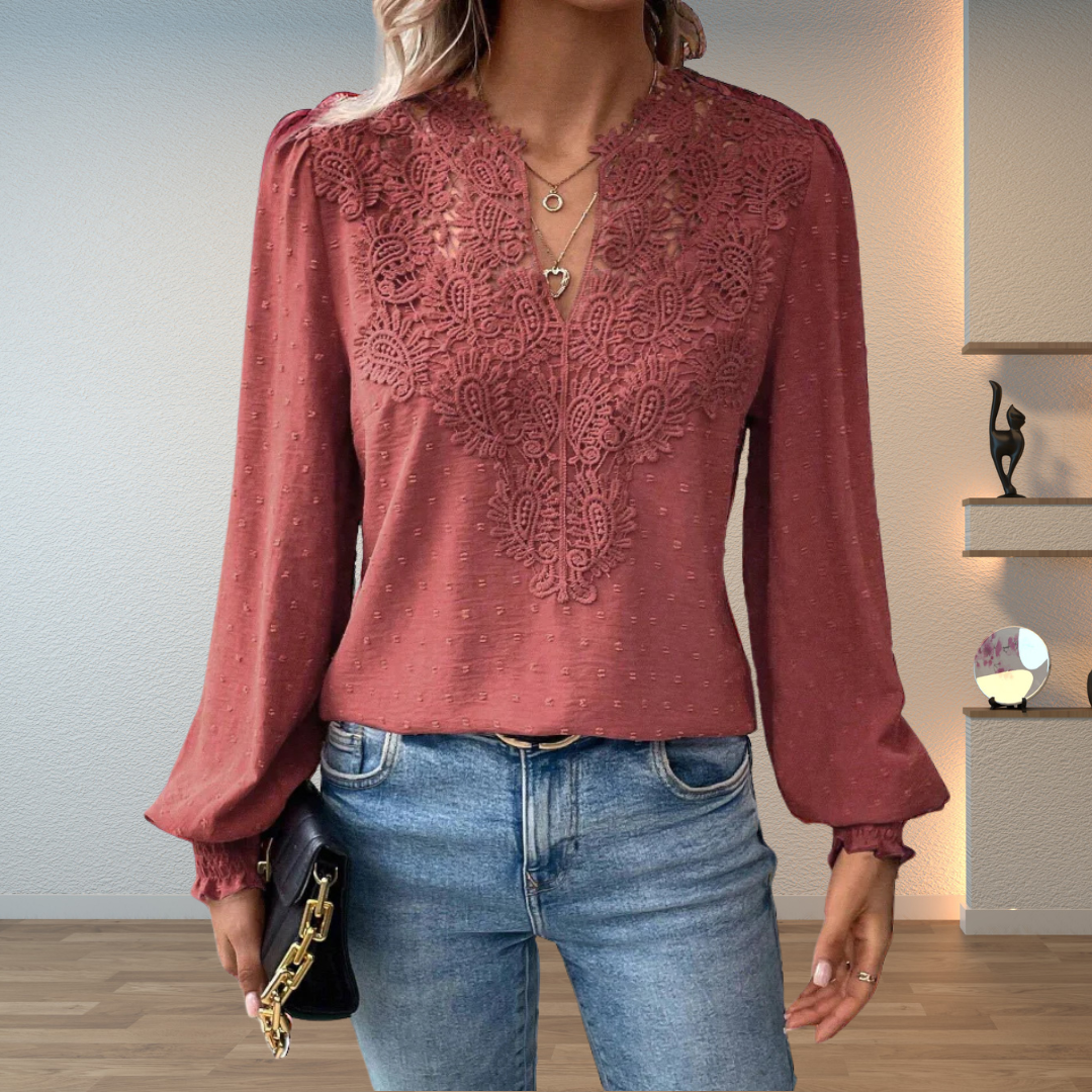 Dorothy Women's Blouse with a V-neck and Lace, photo 1