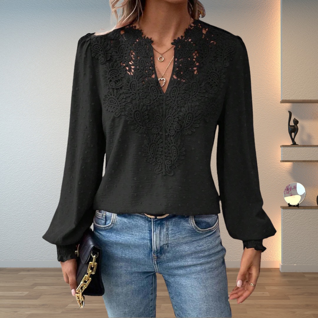 Dorothy Women's Blouse with a V-neck and Lace, photo 2