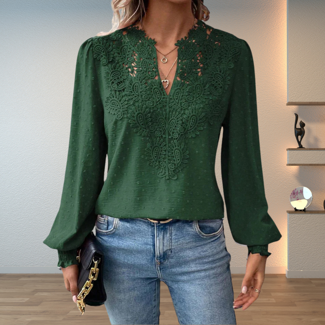 Dorothy Women's Blouse with a V-neck and Lace, photo 3