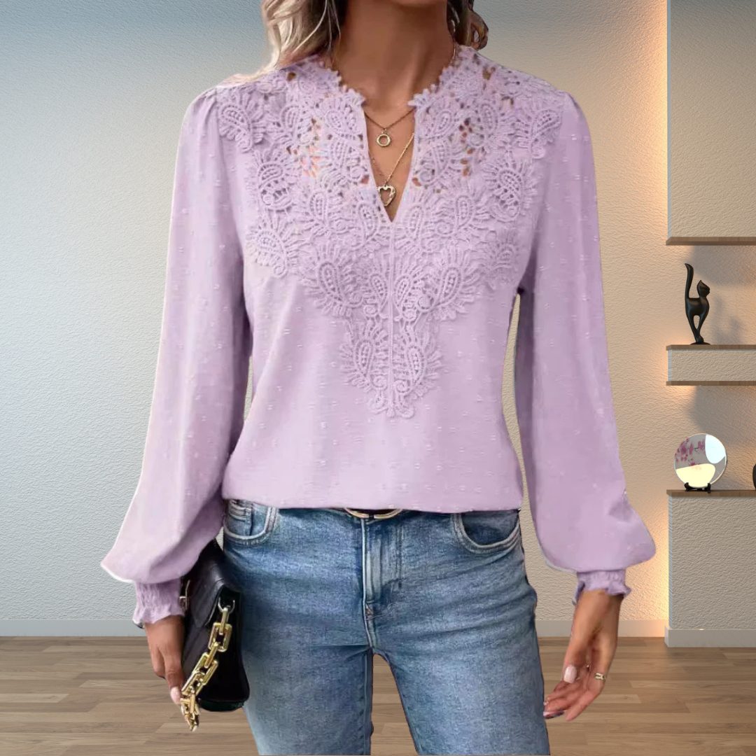 Dorothy Women's Blouse with a V-neck and Lace, photo 4