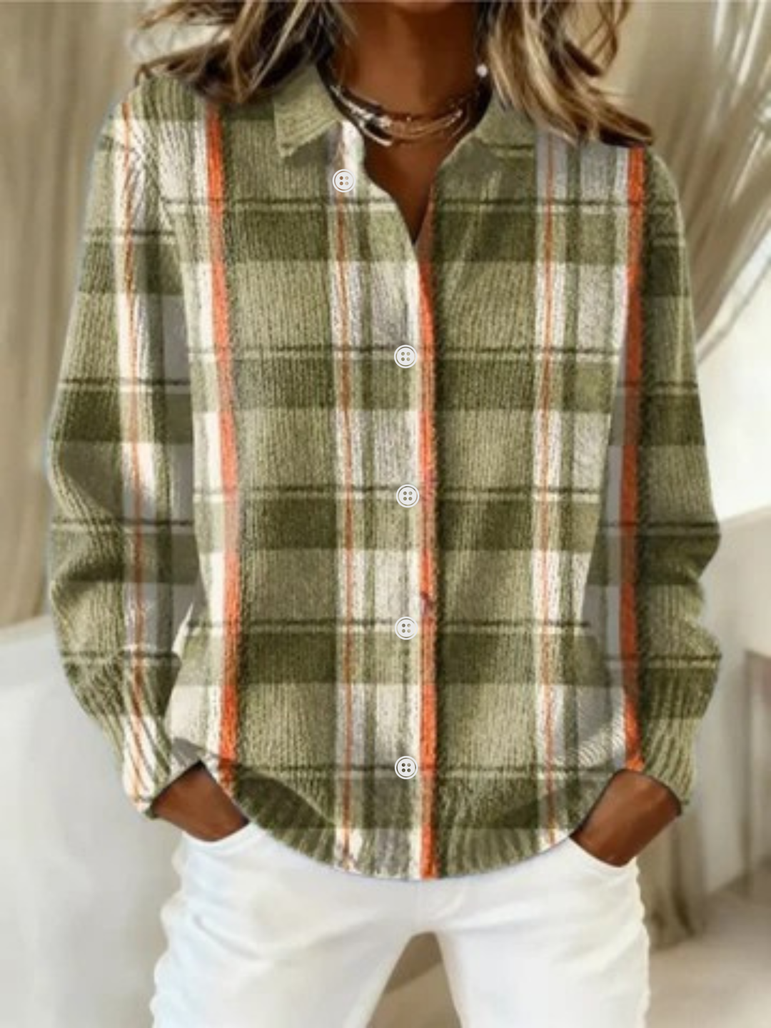 Elisa Women's Cardigan with Buttons and a Check Pattern in Multi, photo 1
